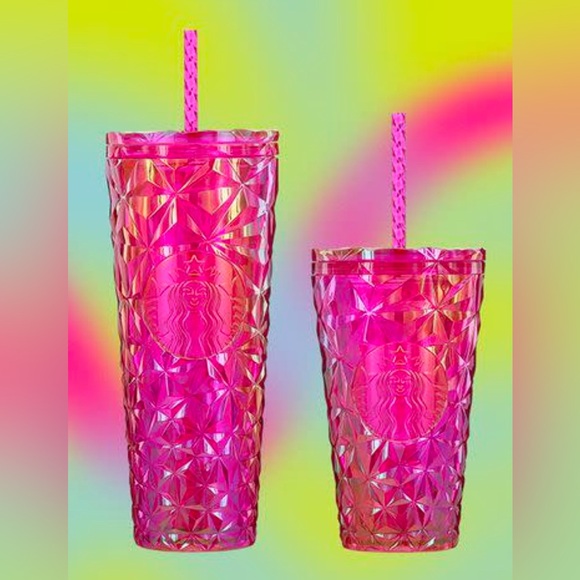 Starbucks Pink Diamond Prism Venti 24oz & Grande 16oz Cold Cup Tumbler Set - Picture 2 of 6